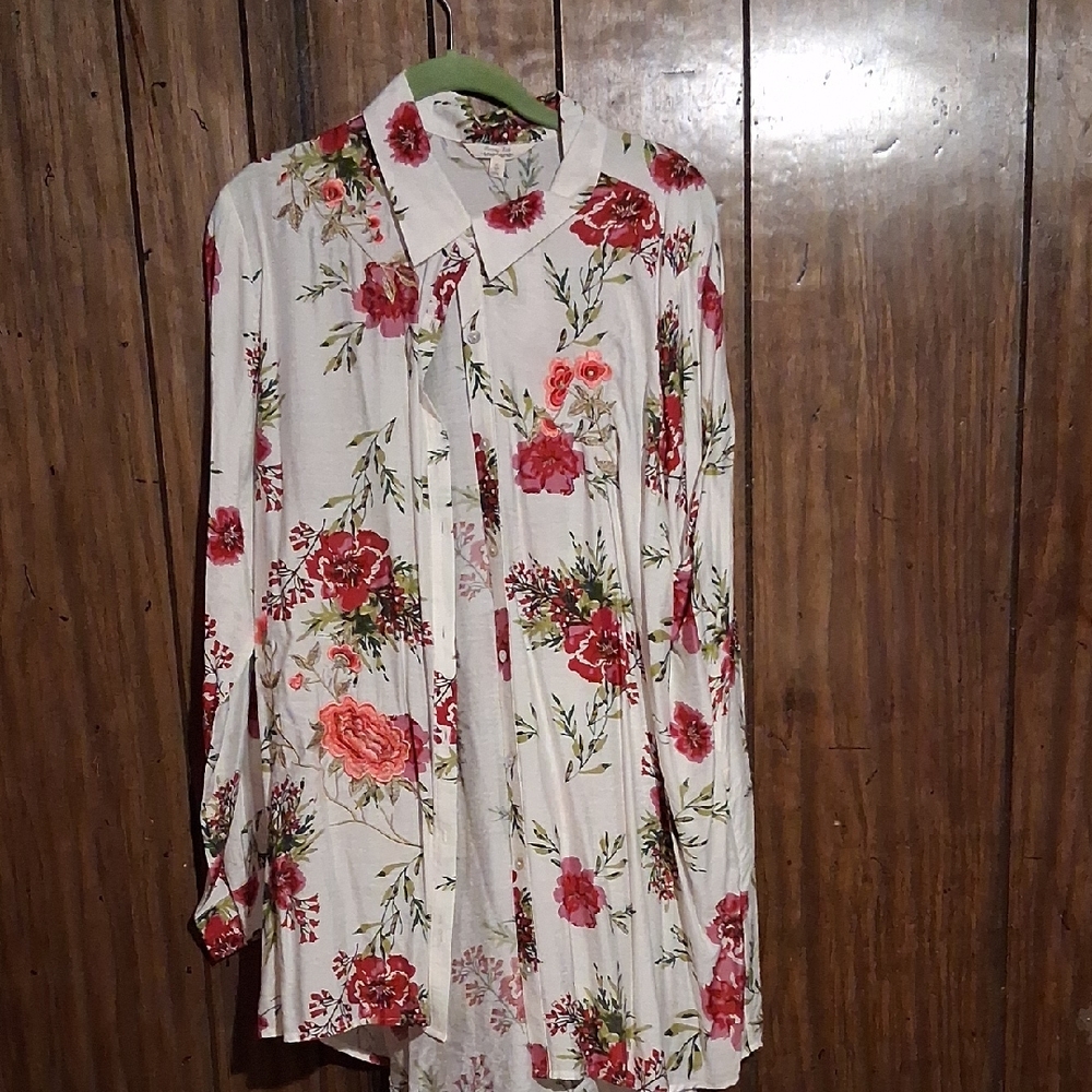 Krazy Kat Floral Blouse - Red and Cream